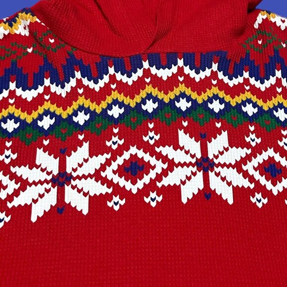 NEW-6X Girls Polo-Ralph Lauren Fair Isle Waffle-Knit Hooded Red Christmas Dress - Picture 6 of 9